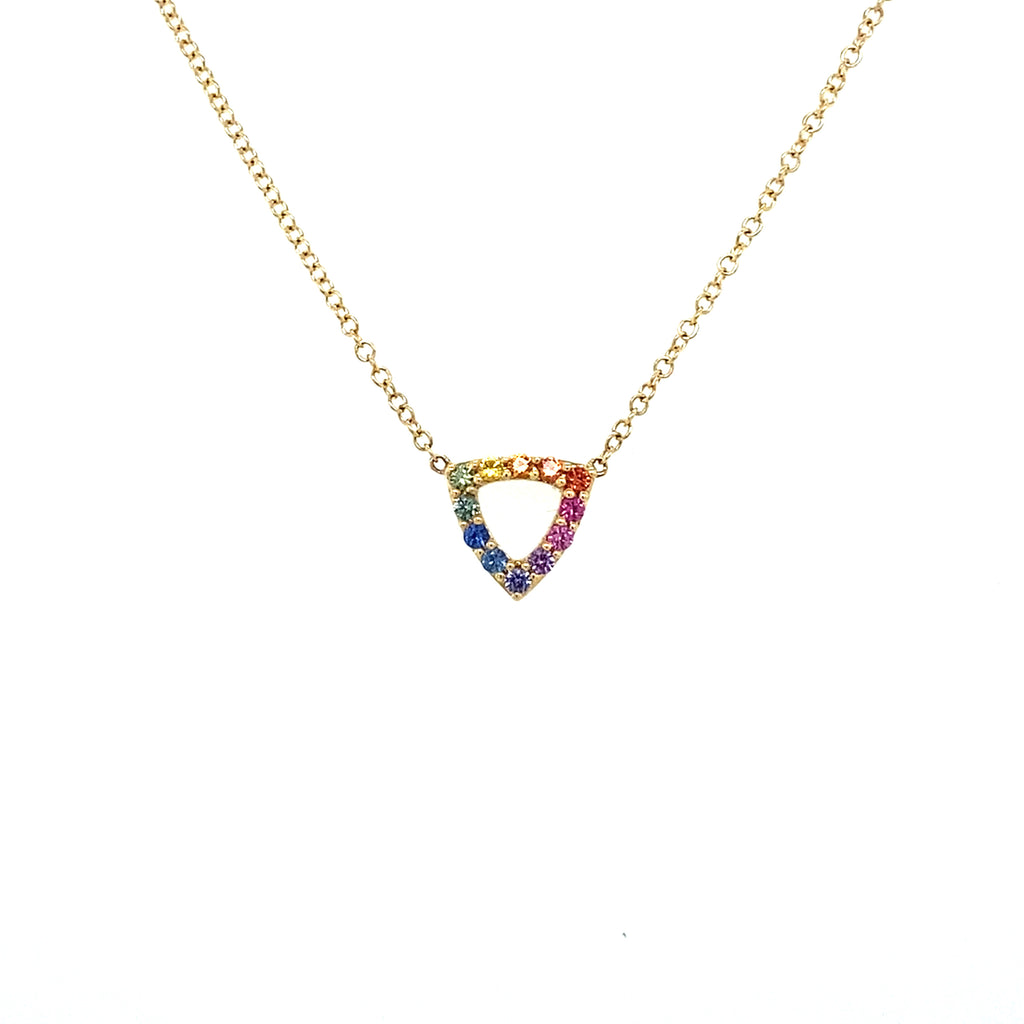 MARY LOU 18K YELLOW GOLD RAINBOW SAPPHIRE TRIANGLE LAYERING NECKLACE
