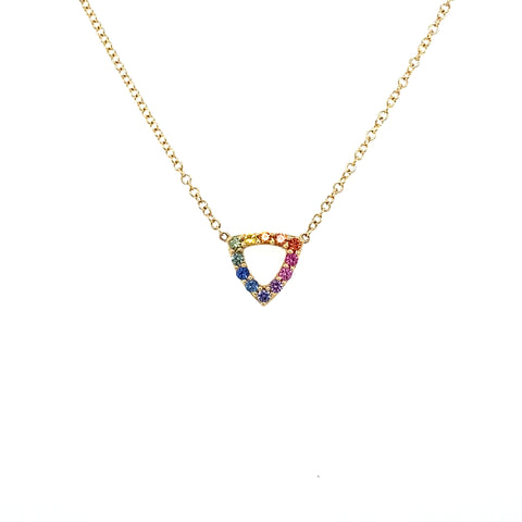 MARY LOU 18K YELLOW GOLD RAINBOW SAPPHIRE TRIANGLE LAYERING NECKLACE