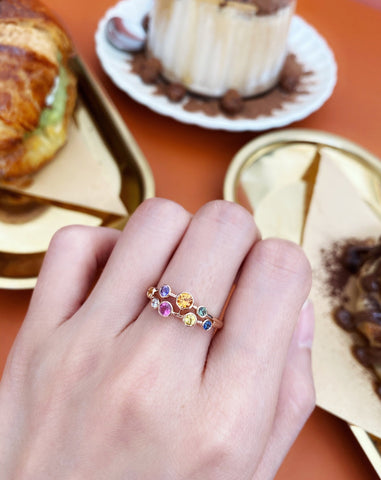 MARY LOU 18K ROSE GOLD RAINBOW SAPPHIRE BUBBLE LAYERING RING