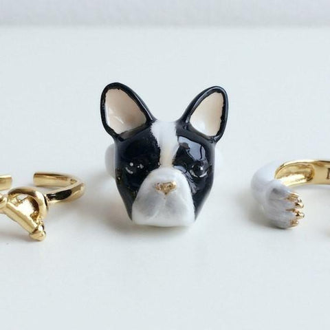Mary Lou Black & White Bulldog Ring - MaryLouStore