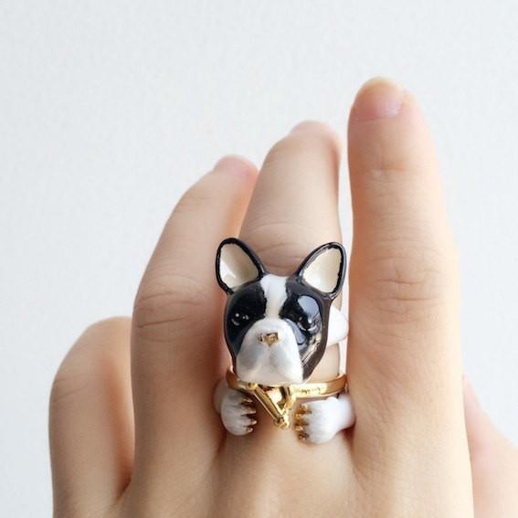 Mary Lou Black & White Bulldog Ring - MaryLouStore