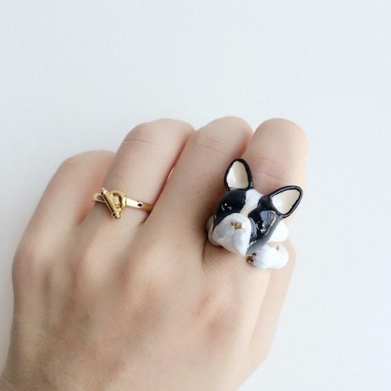 Mary Lou Black & White Bulldog Ring - MaryLouStore