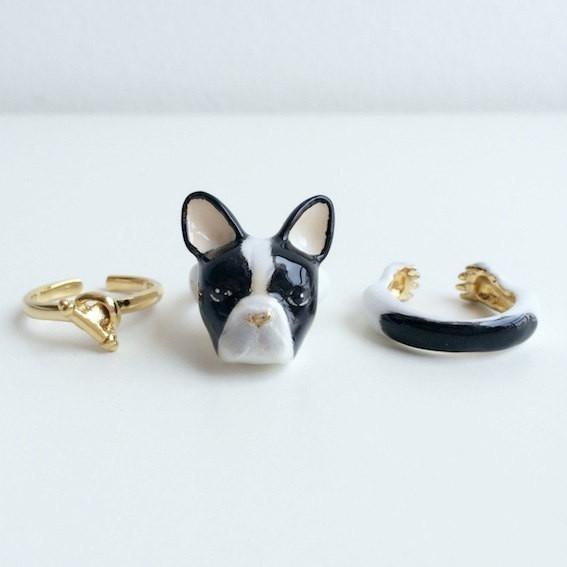 Mary Lou Black & White Bulldog Ring - MaryLouStore