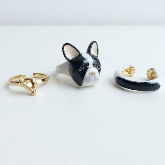 Mary Lou Black & White Bulldog Ring - MaryLouStore