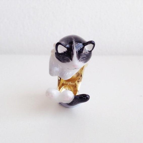 Mary Lou Black & White Kitten Ring - MaryLouStore