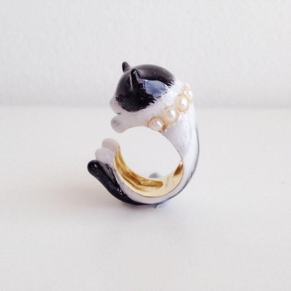 Mary Lou Black & White Kitten Ring - MaryLouStore