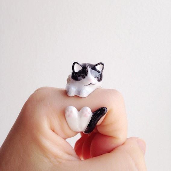 Mary Lou Black & White Kitten Ring - MaryLouStore