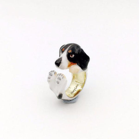 Mary Lou Black & White Dachshund Ring - MaryLouStore