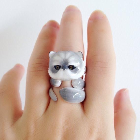 Mary Lou Grey Persian Cat Ring - MaryLouStore