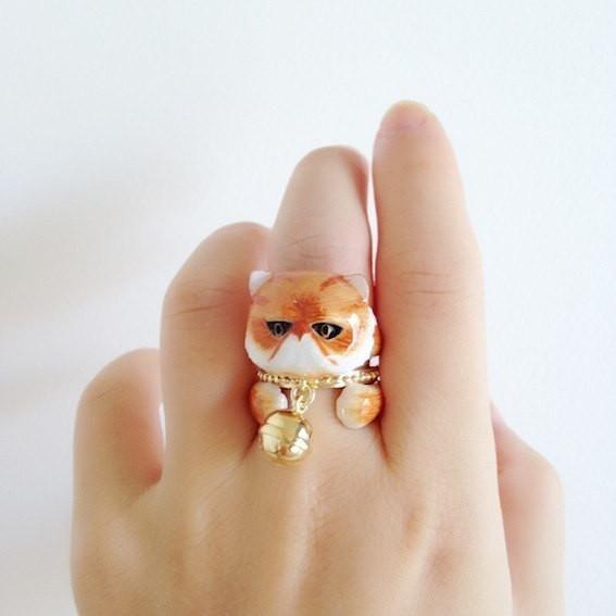 Mary Lou Orange Persian Cat Ring with Bell - MaryLouStore