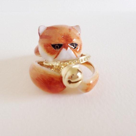 Mary Lou Orange Persian Cat Ring with Bell - MaryLouStore