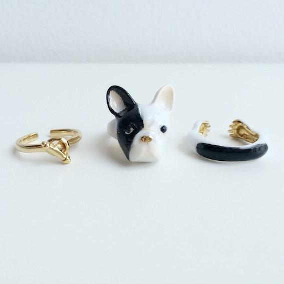 Mary Lou White & Black Bulldog Ring - MaryLouStore