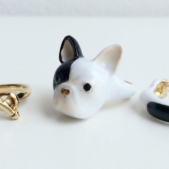 Mary Lou White & Black Bulldog Ring - MaryLouStore