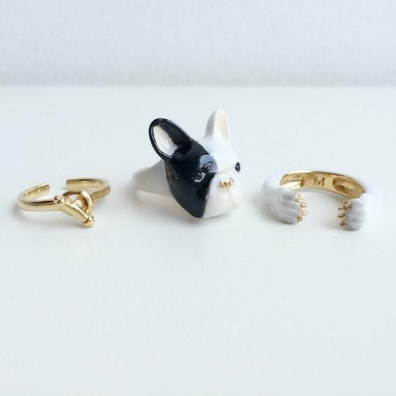 Mary Lou White & Black Bulldog Ring - MaryLouStore
