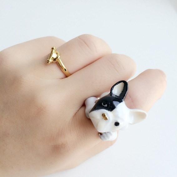Mary Lou White & Black Bulldog Ring - MaryLouStore